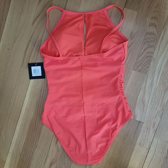 Ellen Tracy Women High Neck Over the Shoulder One Piece keyhole Swimsuit Sx 8 - Picture 3 of 13